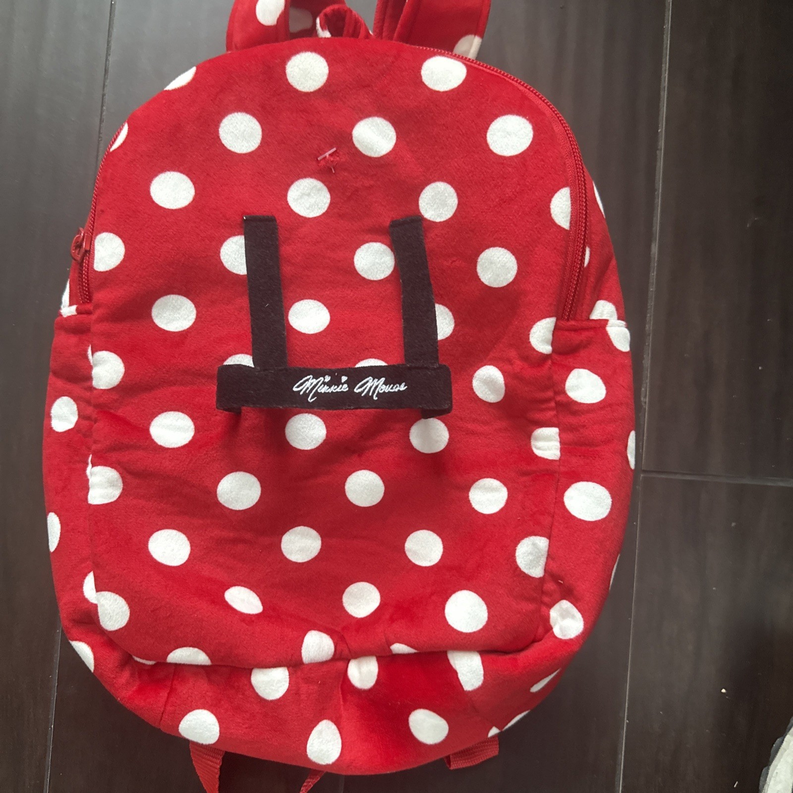 Disney Minnie Mouse Red White Black Kids Backpack Polka Dot Ears Polyester