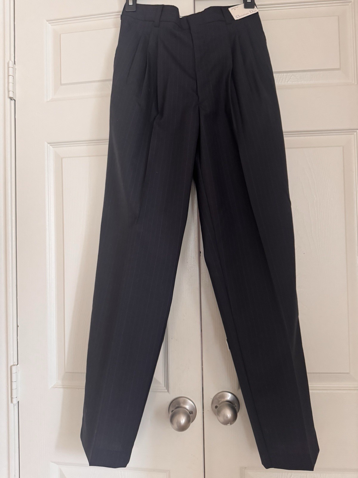 Vintage Christian Dior Pinstripe Wool Blend Pantsuit Doubl Breasted Blazer Sz 16