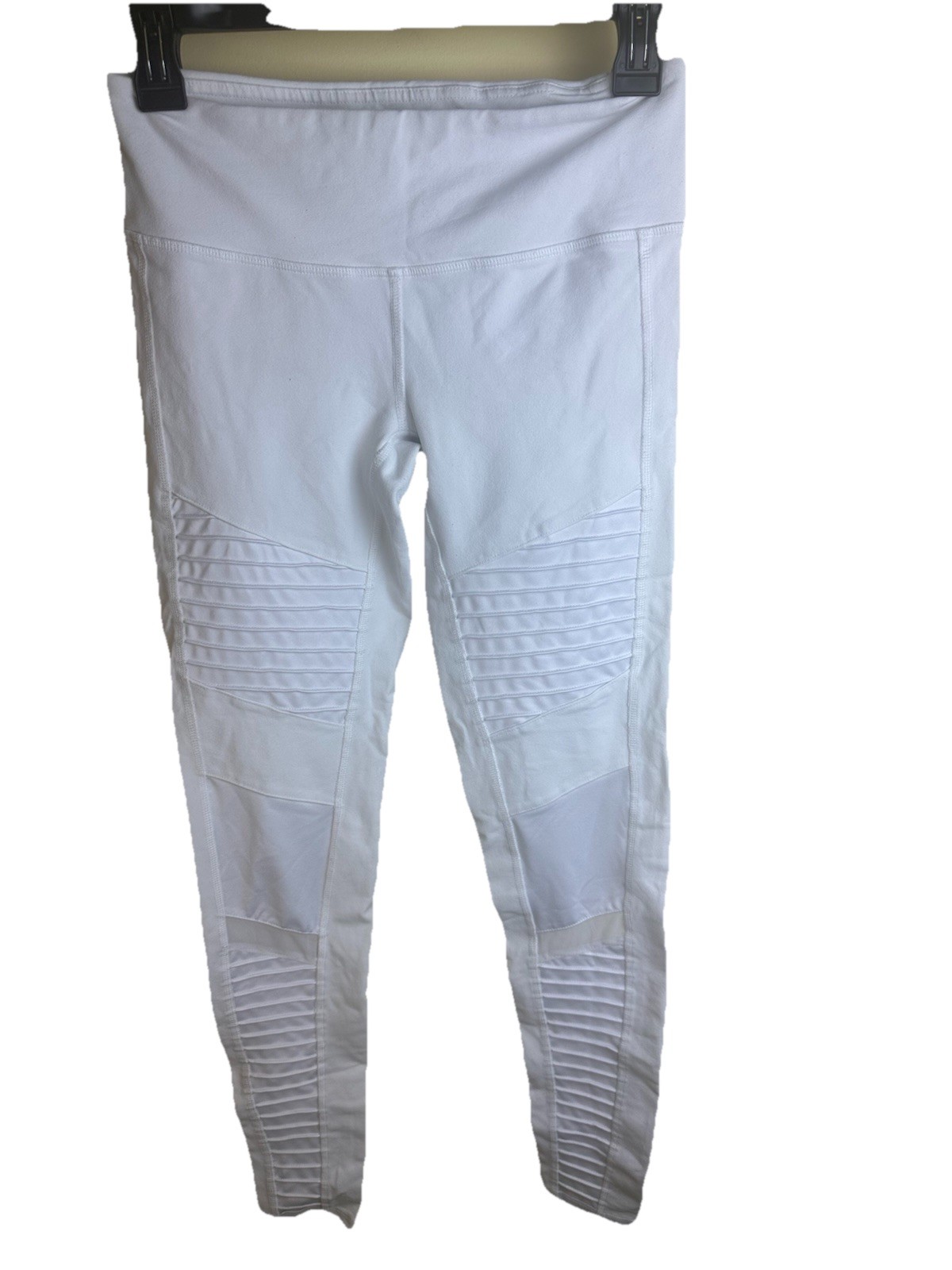 ALO Leggings Small Yoga White Moto High Waist Seamed 81% Nylon/19% Spandex #550