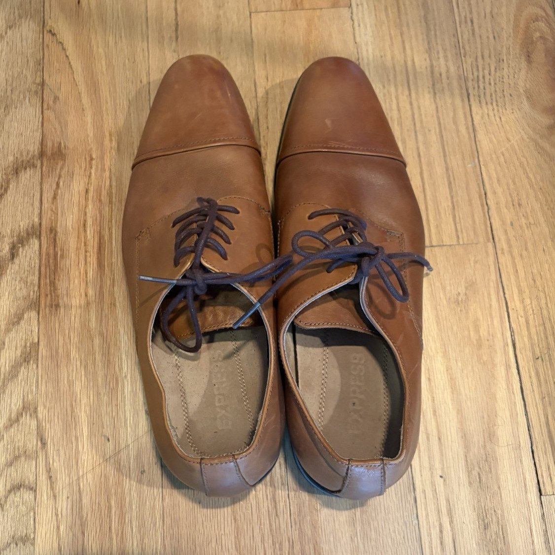 Express Men’s Brown Leather Cap Toe Lace-Up Oxford Dress Shoes US 10