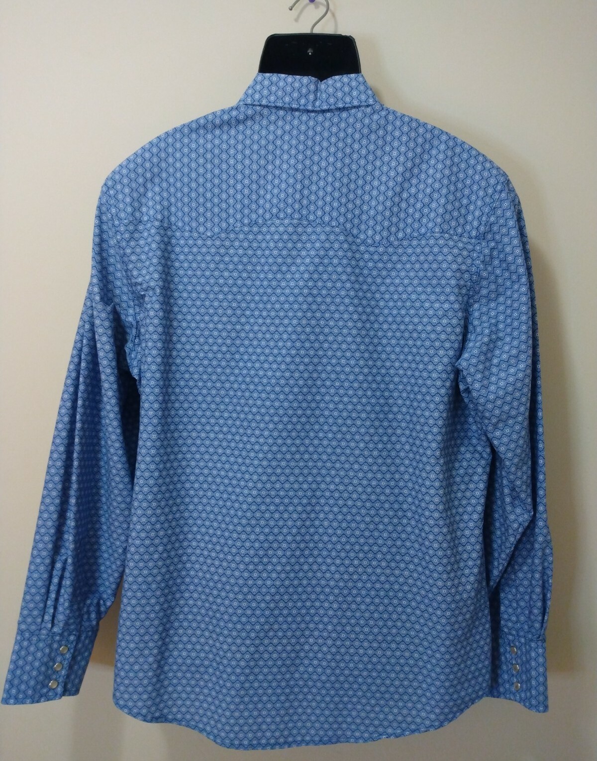 Wrangler Men’s Western Wrancher Cowboy Pearl Snap Shirt Geometric Blue L