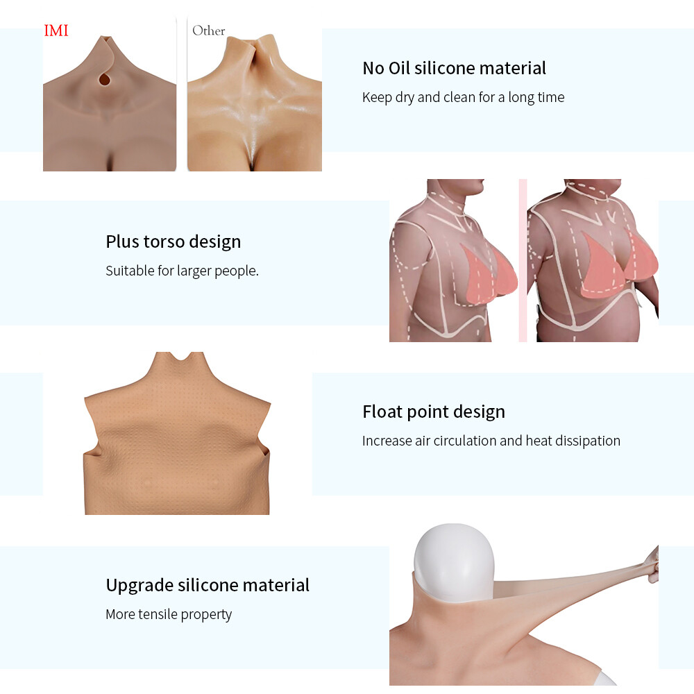 IMI 9th Flocking Silicone Breast Form Boobs B-K Cup Breastplate for Crossdresser