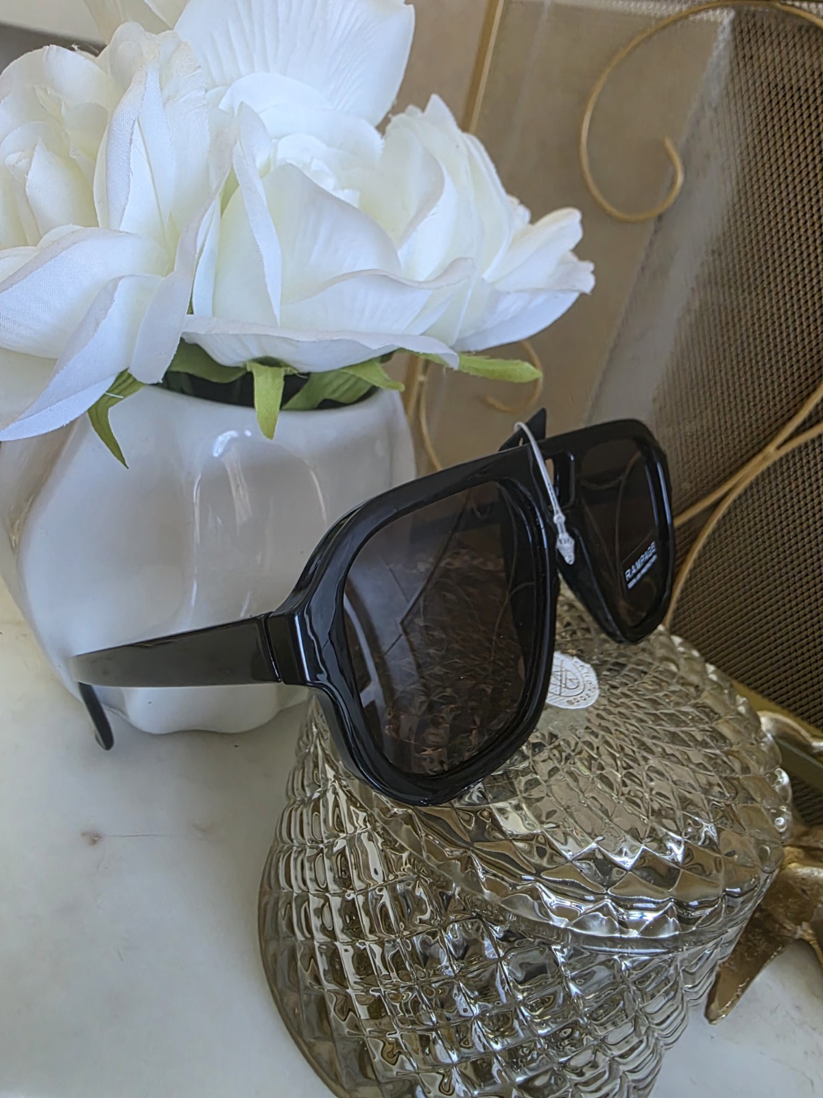 Rampage Women’s Oversized Square Sunglasses Black Plastic Brown Tinted 100% UV