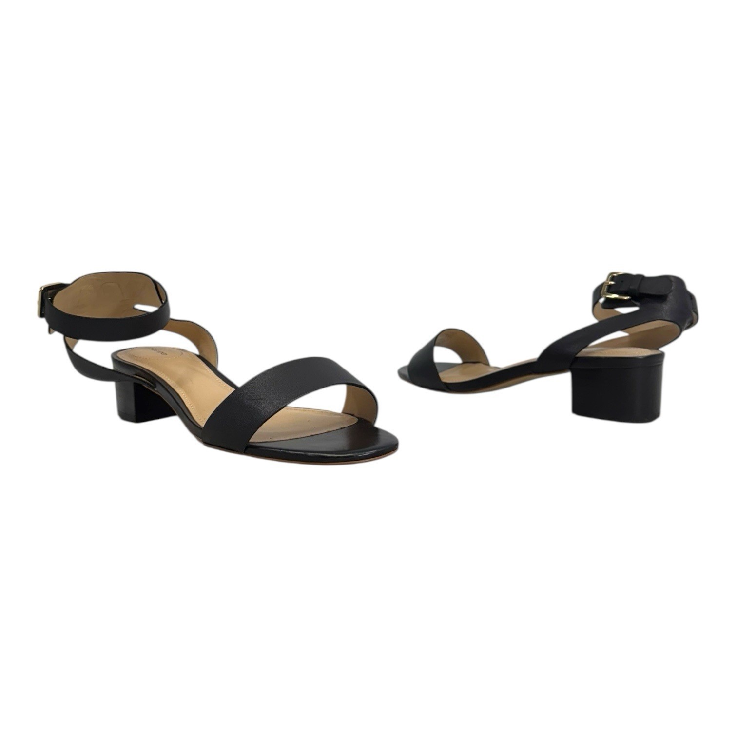 LANDS END Womens 7D 7 D Essential Leather Sandals Ankle Strap Minimalist BLACK