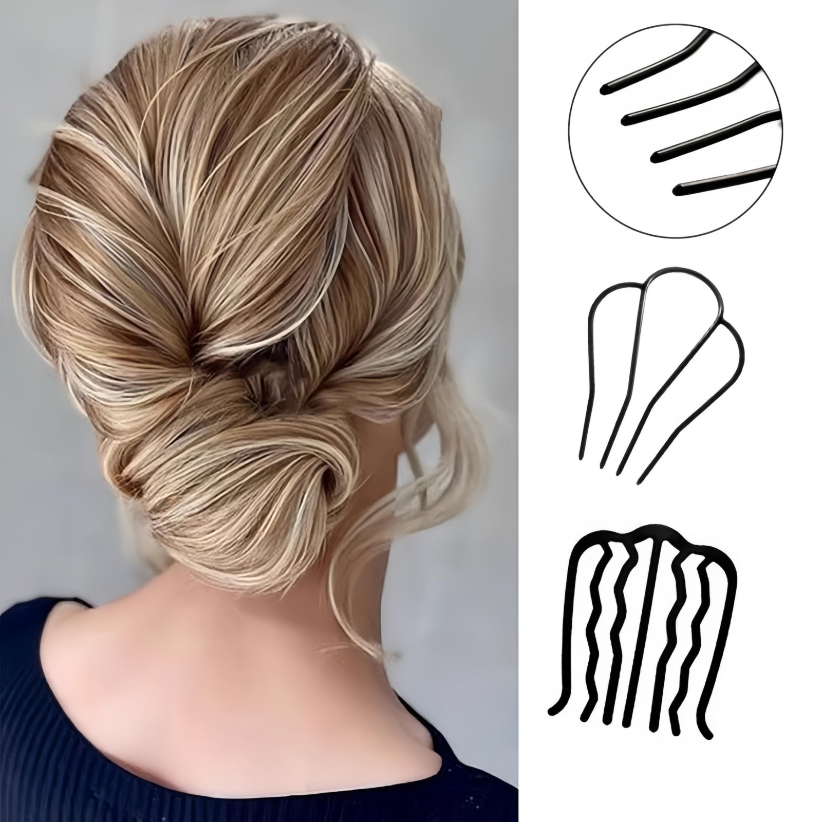 12 PCS U-Shaped French Hair Pins, Metal Side Combs for Updos & Ponytails, Elegan