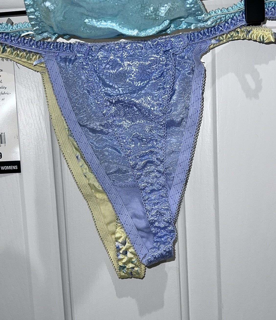 VTG Gilligan & O’Malley Satin Thongs 3 Pack M 6 Yellow Floral Purple Teal Sexy