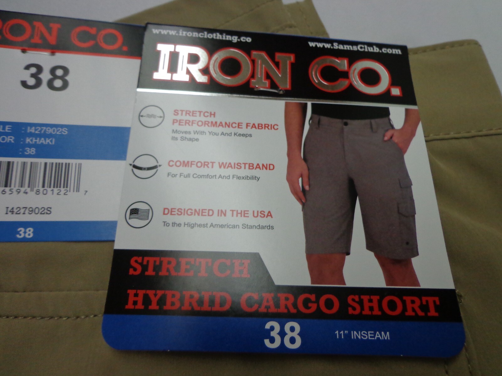 Iron Co Stretch Performance Hybrid Cargo Shorts Khaki Tan Size 38