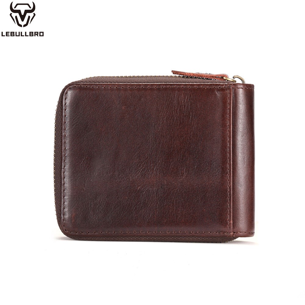 Men’s RFID Blocking Leather Zip Wallet Bifold with Coin Pocket & Card Slots