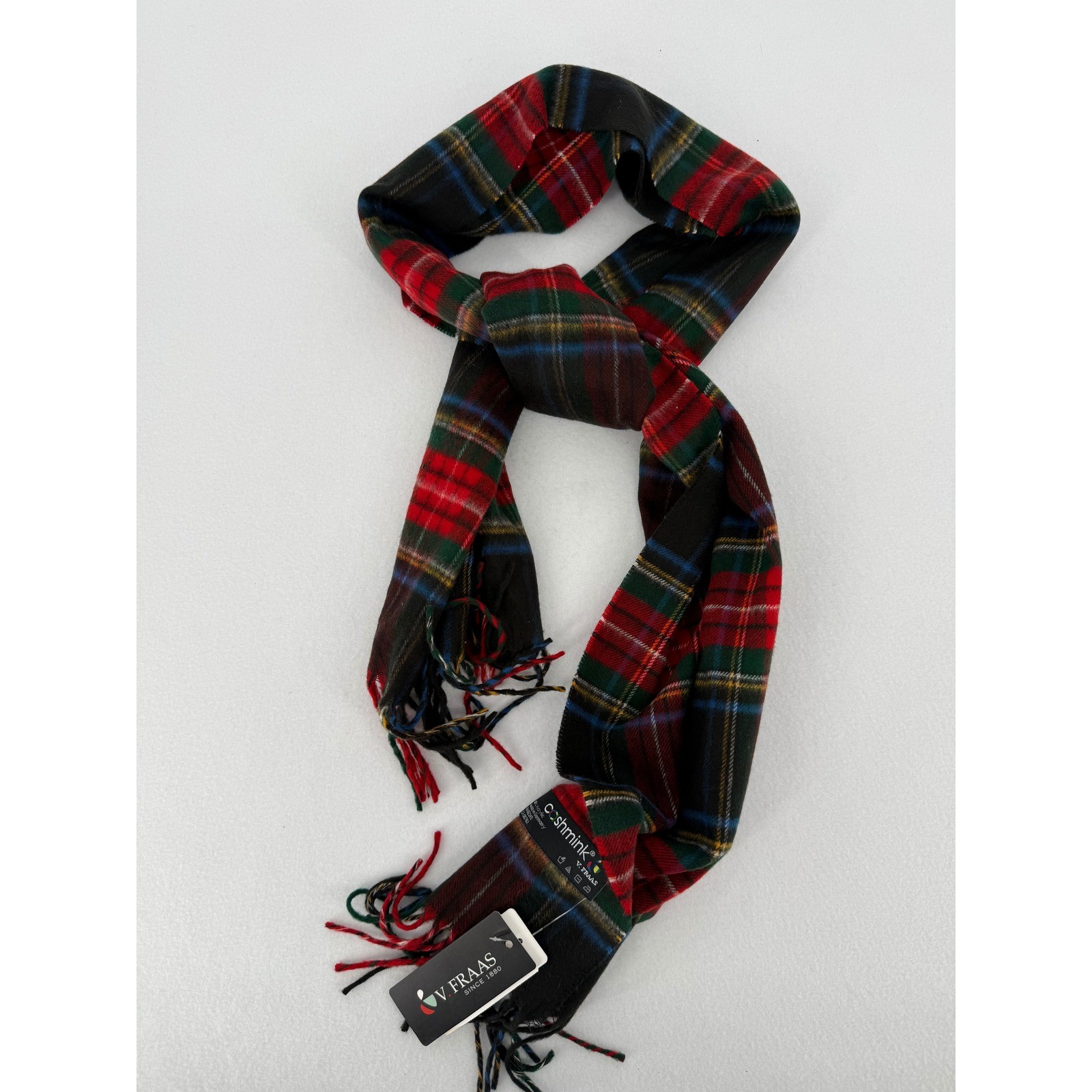 V. Fraas Scarf Unisex OS Black Plaid Cashmink Acrylic Fringe Made in Germany