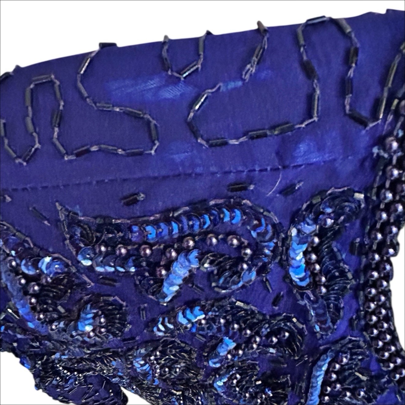 Vintage Mark & John by Sam Silk Beaded Sequin Top Medium Blue Purple Formal FLAW