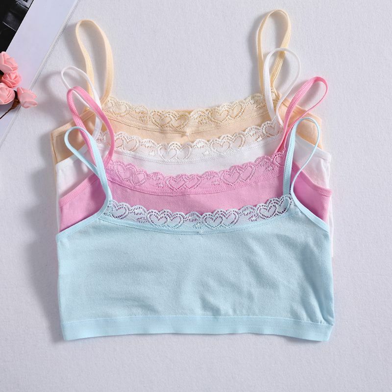 Cotton Bra Girls Training Lace Young Kids Vest Teenage Underwear 8-14Year 4Pcs