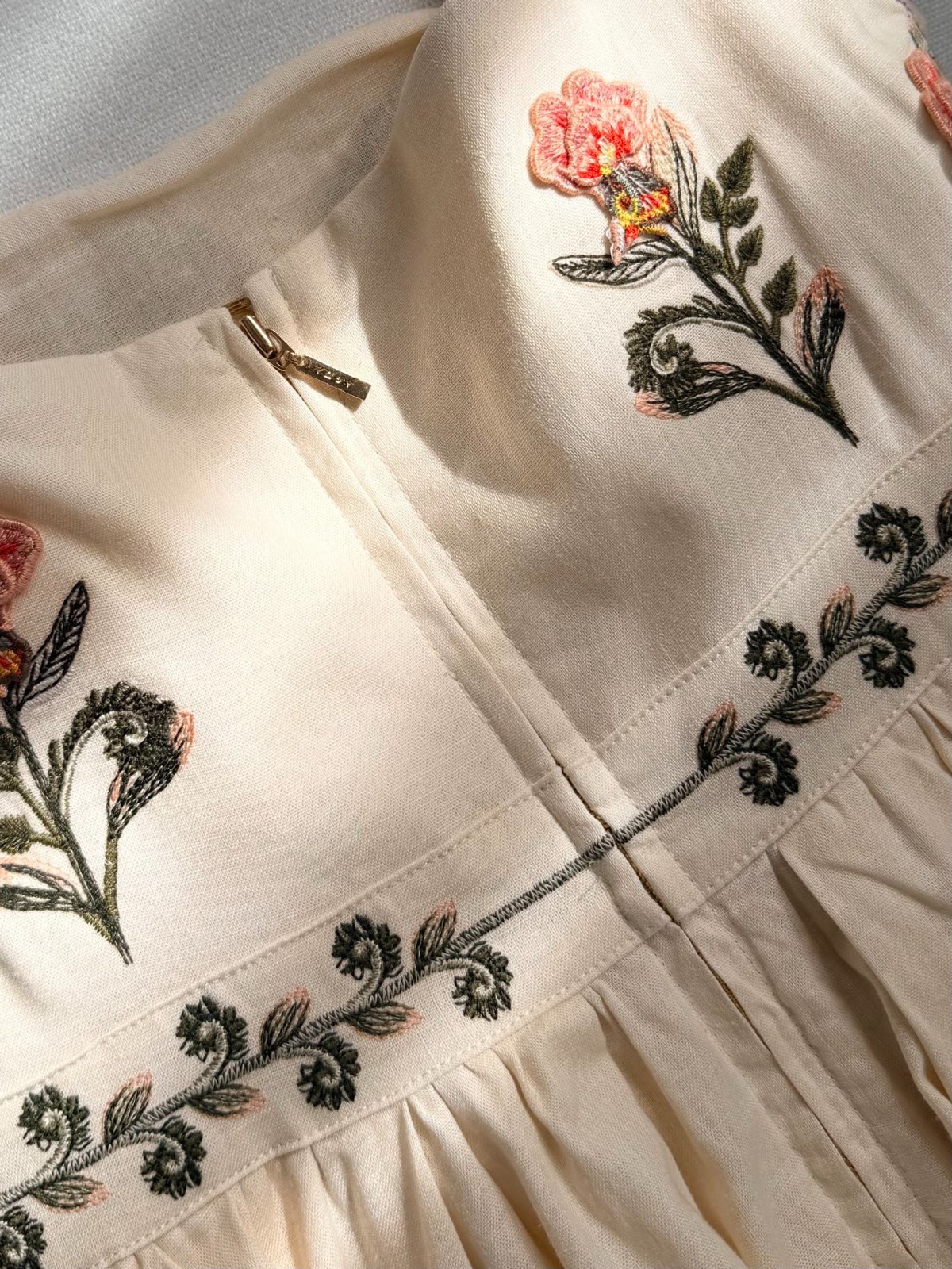 Agua Bendita Dress Women Embroidered Floral Mini Dress Tie Strap Summer Size S