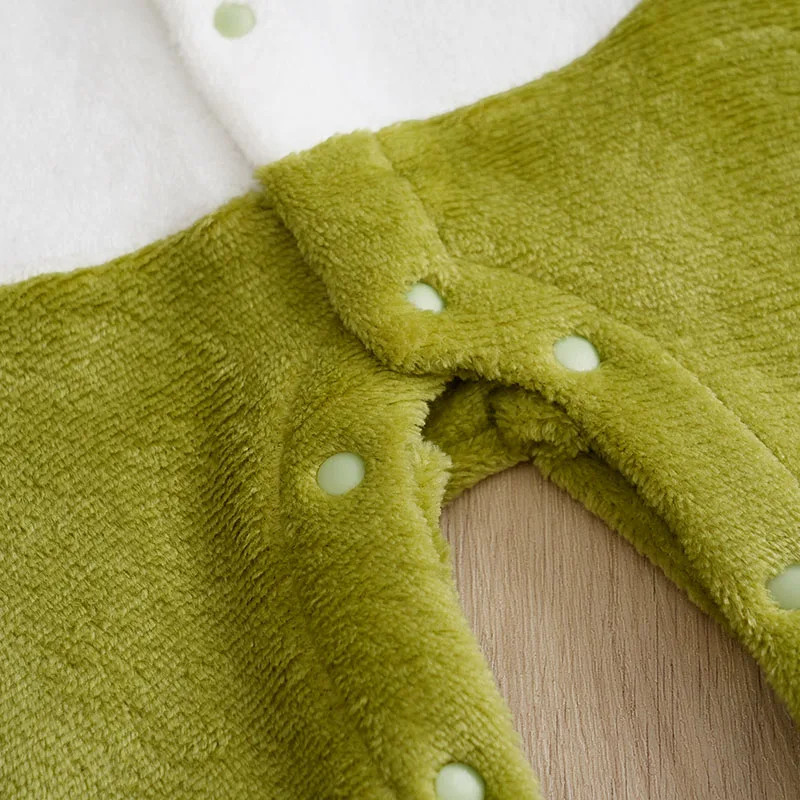 Cartoon Dinosaur Baby Romper Long Sleeve Flannel Outfit Newborn 0-18 Months
