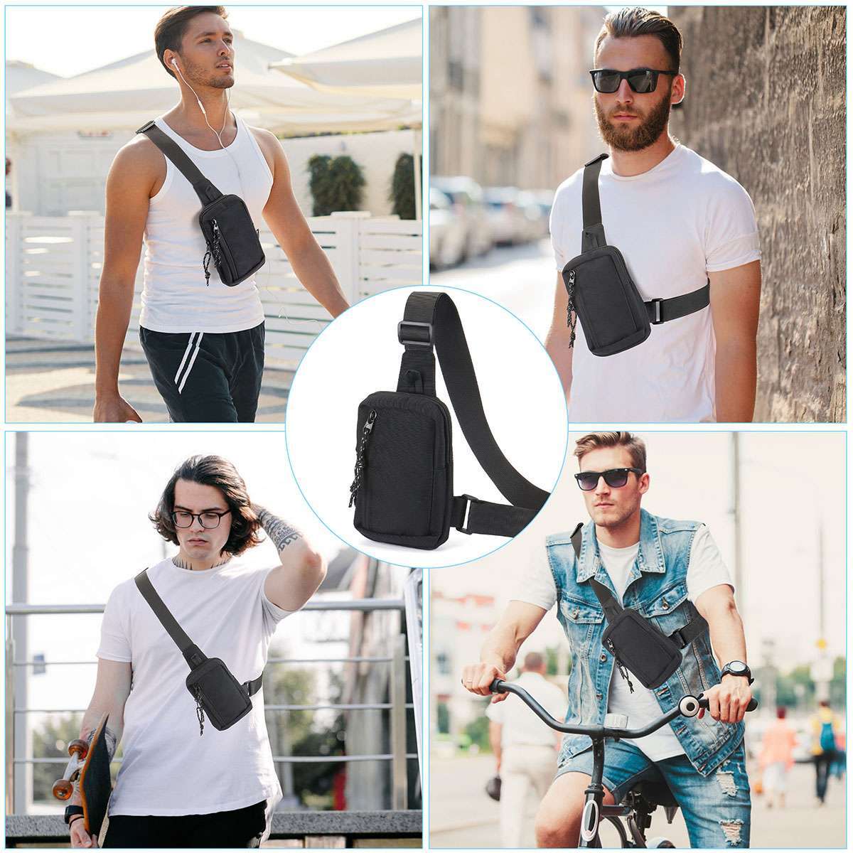 Men’s Shoulder Bag Oxford Chest Bag Sling Crossbody Bag Casual Travel Phone Bag