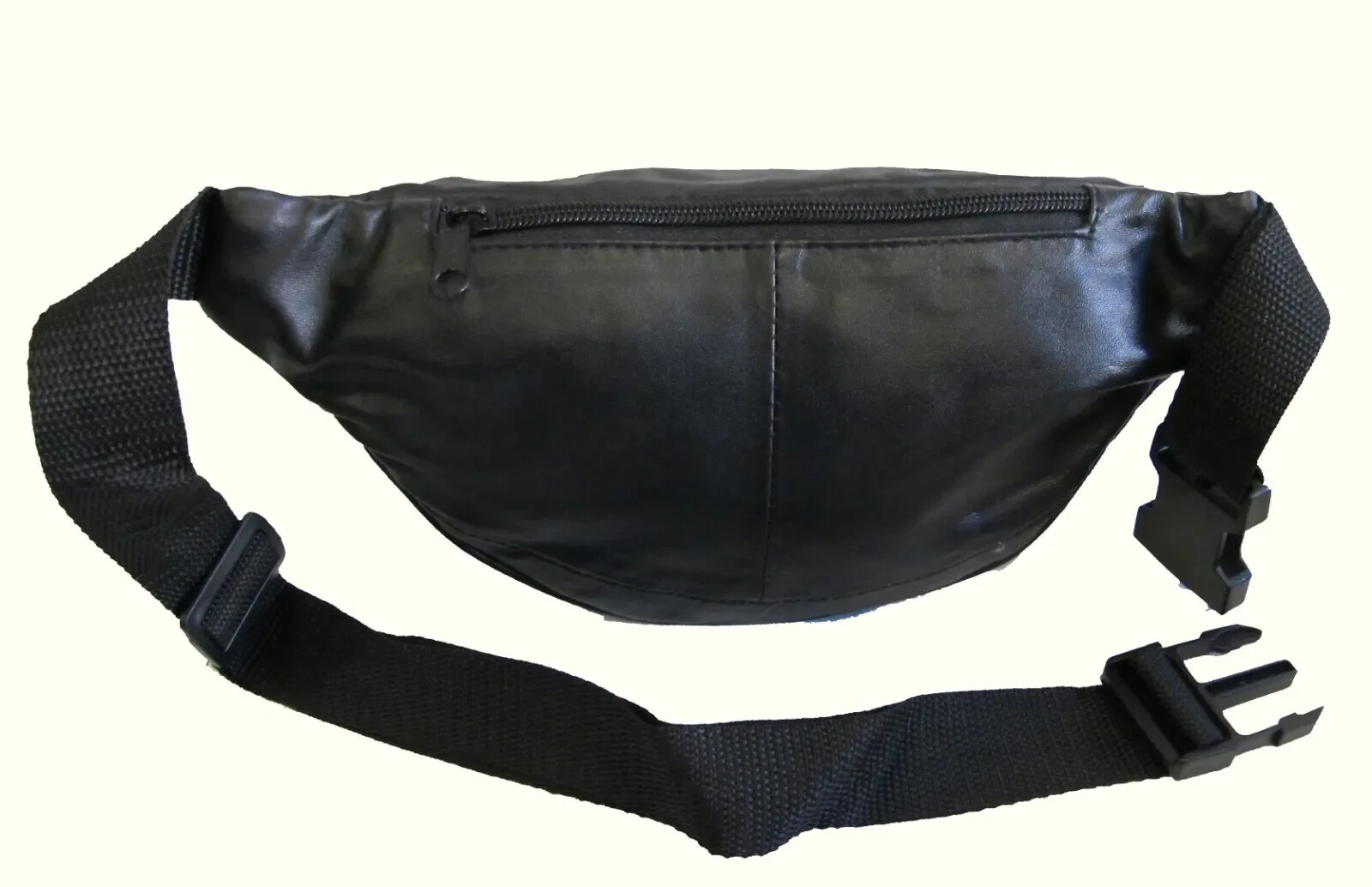 Small 4 Zipper Pocket Soft Lamb Leather Fanny Pack 48″ Long Waist Bum Bag -BLACK