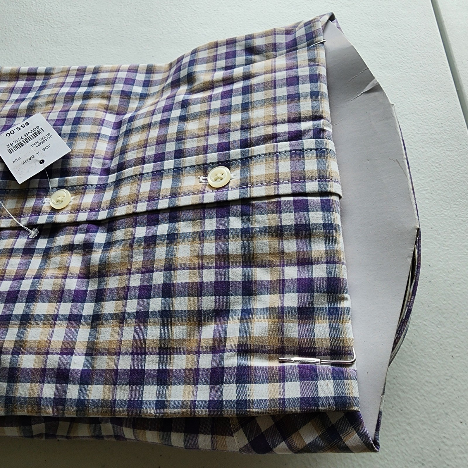 XXL Purple Shirt Plaid Checked Beige White Mens Jos A Bank New Tailored Fit Size