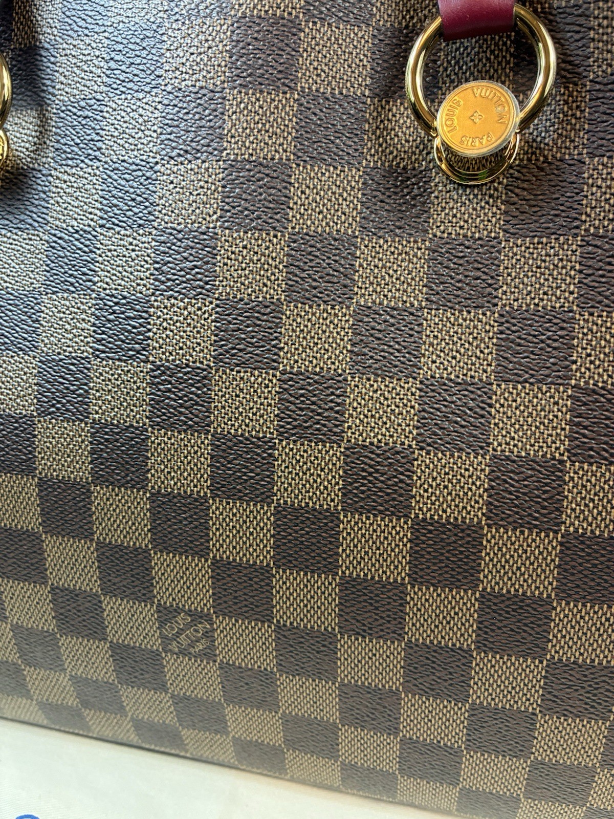 Louis Vuitton LV Damier Ebene Riverside Tote w/ Magenta Leather & LV Charm – NWT