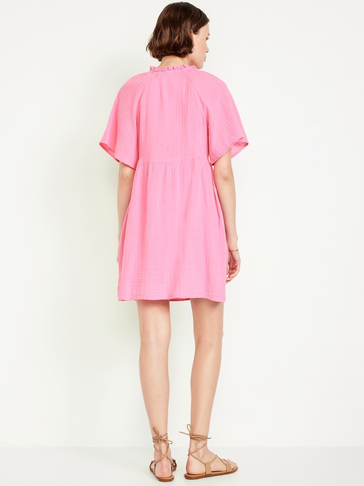 Old Navy Split-Neck Crinkle Gauze Mini Swing Dress Pink Many Sz NEW