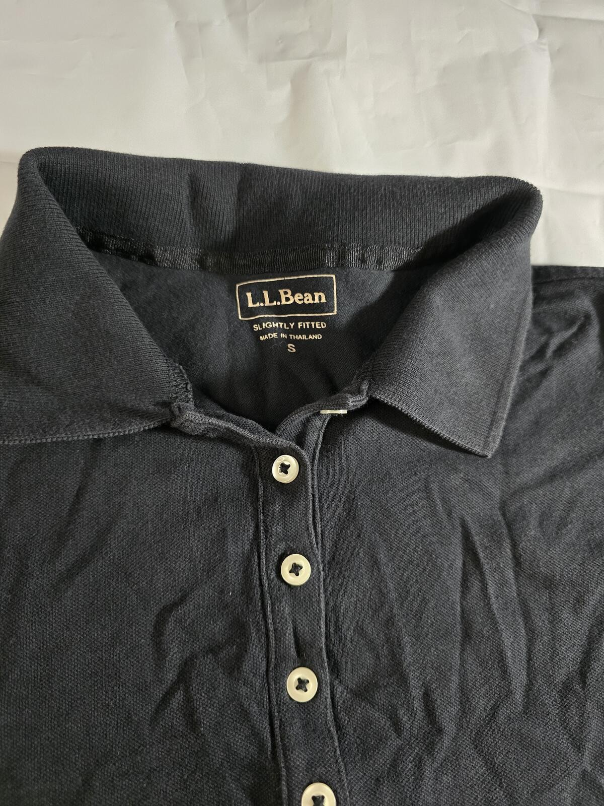 LL Bean Womens Short Sleeve Polo Shirt Black Slightly Fitted Pique Size S