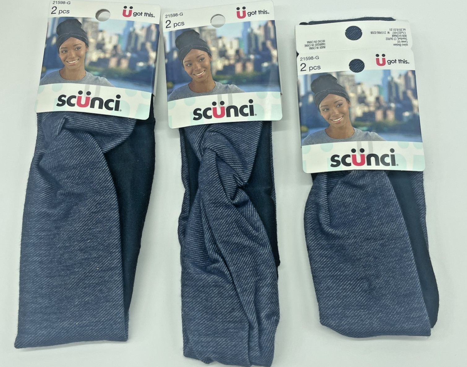 Lot of 3 Scunci Reversible Wide Headwrap Blue/Black NEW 2 Pack Women Headband