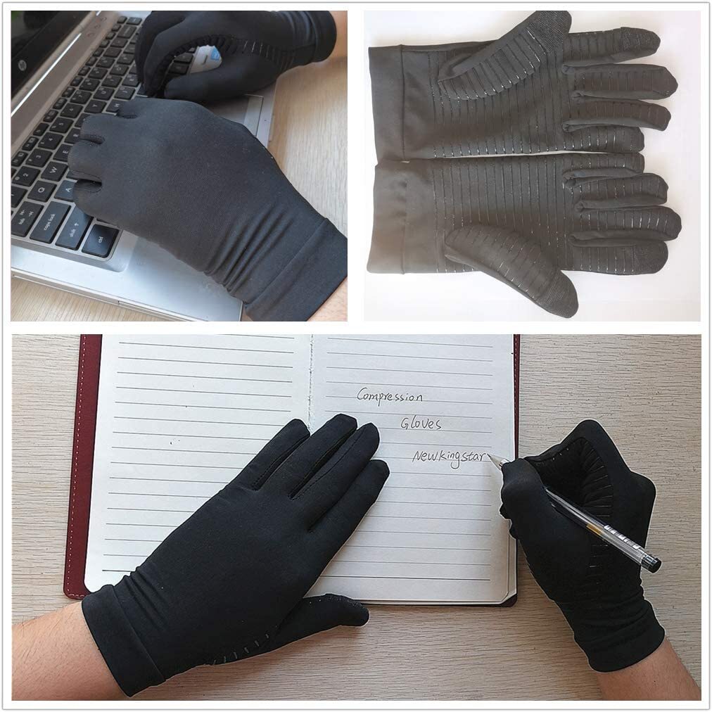 2 Pairs Copper Compression Gloves Finger Support Anti Arthritis Hand Pain Relief