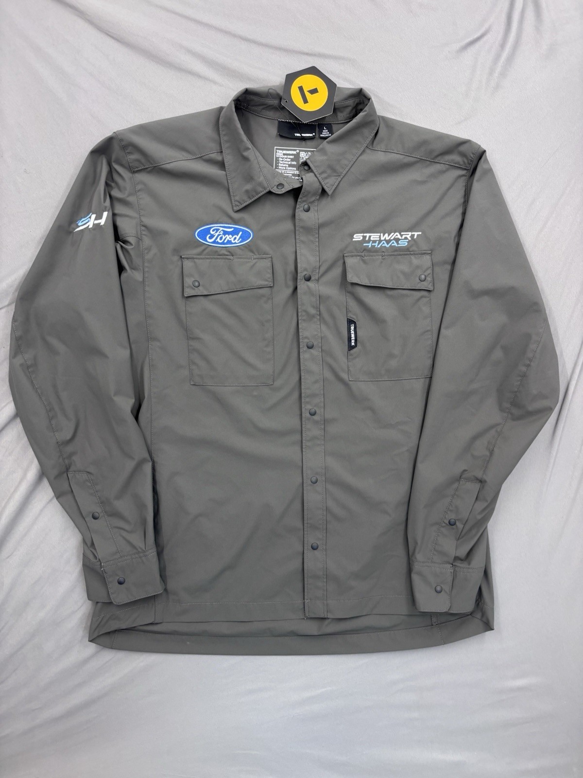 Truewerk Cloud LS Shirt Ford Stewart Haas Racing Large Gray Snap Button NASCAR