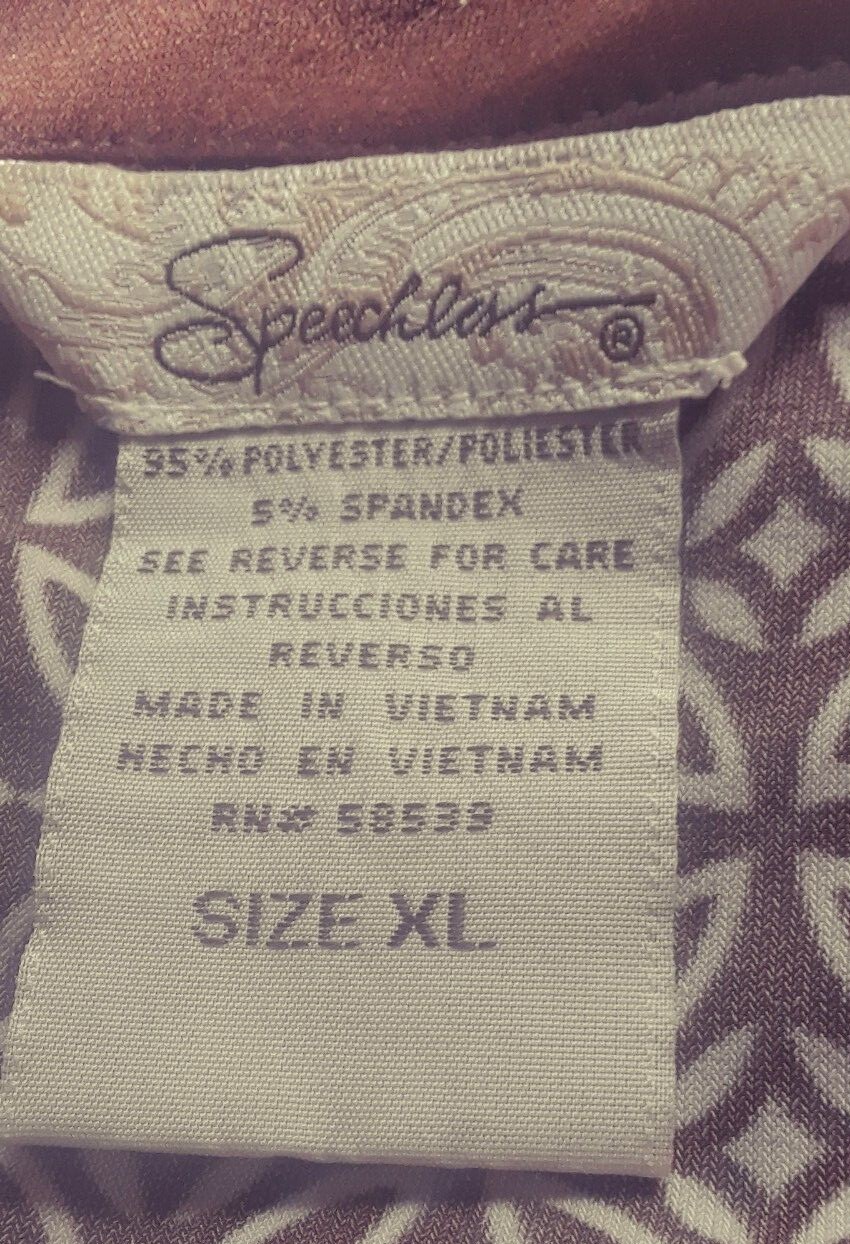 TA1=27 Speechless ladies size XL blouse brown and white design short sleeve