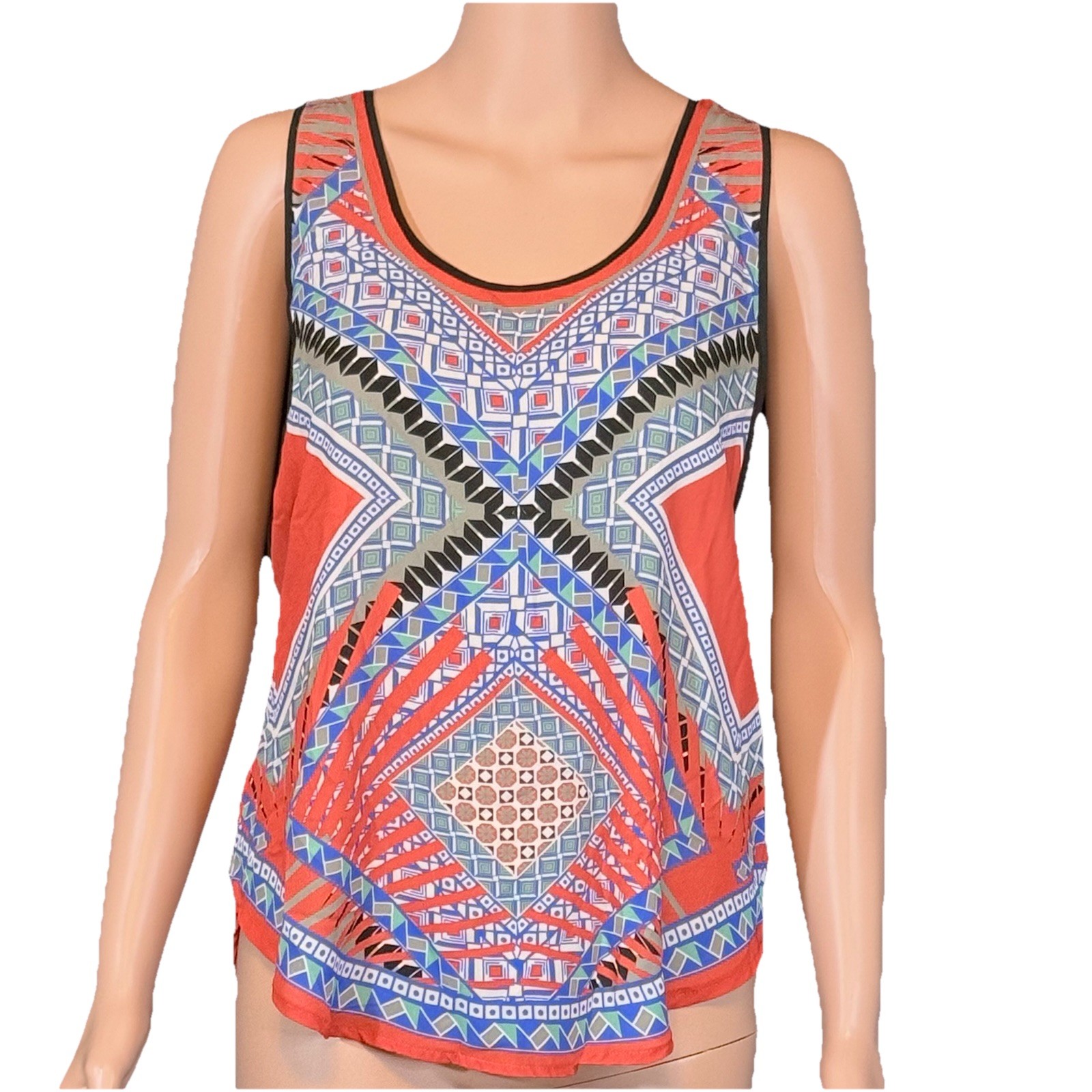 Peach Puff Sleeveless Racerback Tank Top Multi-Colored Geometric Tribal Boho