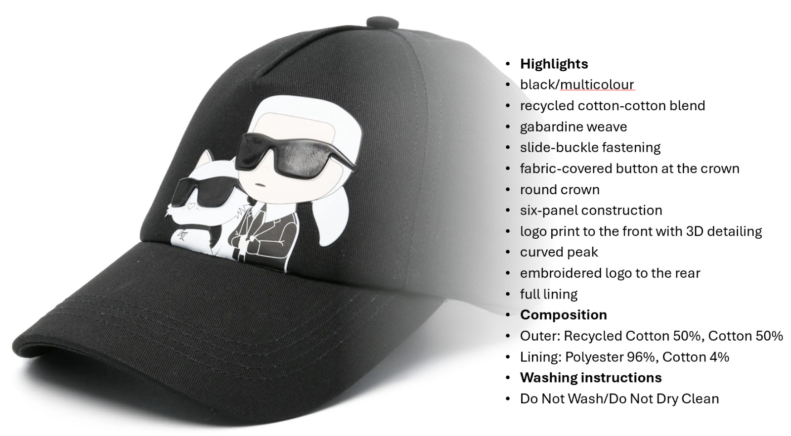 Karl Lagerfeld Unisex Adjustable Baseball Cap One Size, Iconic Logo, Stylish Fit