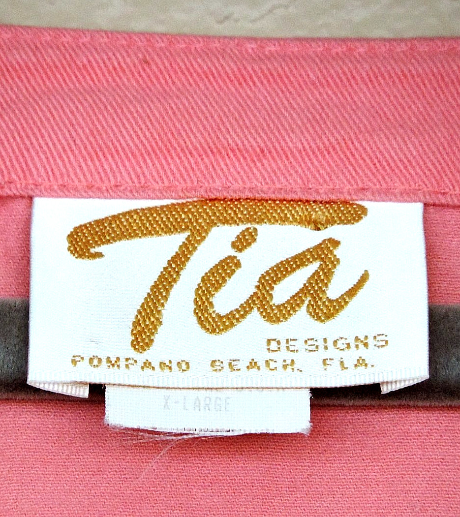 TIA Designs Pompano Beach Sz XL L Peachy Pink Dress Tunic Fish Applique Cotton