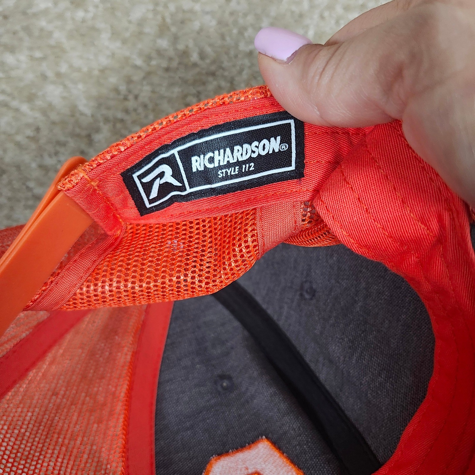 Richardson Trucker Hat Charcoal Grey Orange Mesh Snapback Adjustable OSFM
