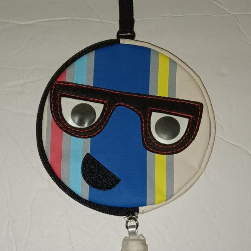 Vtg New Old Stock LESPORTSAC Round Zippered Novelty Coin Purse w/ Face Glasses
