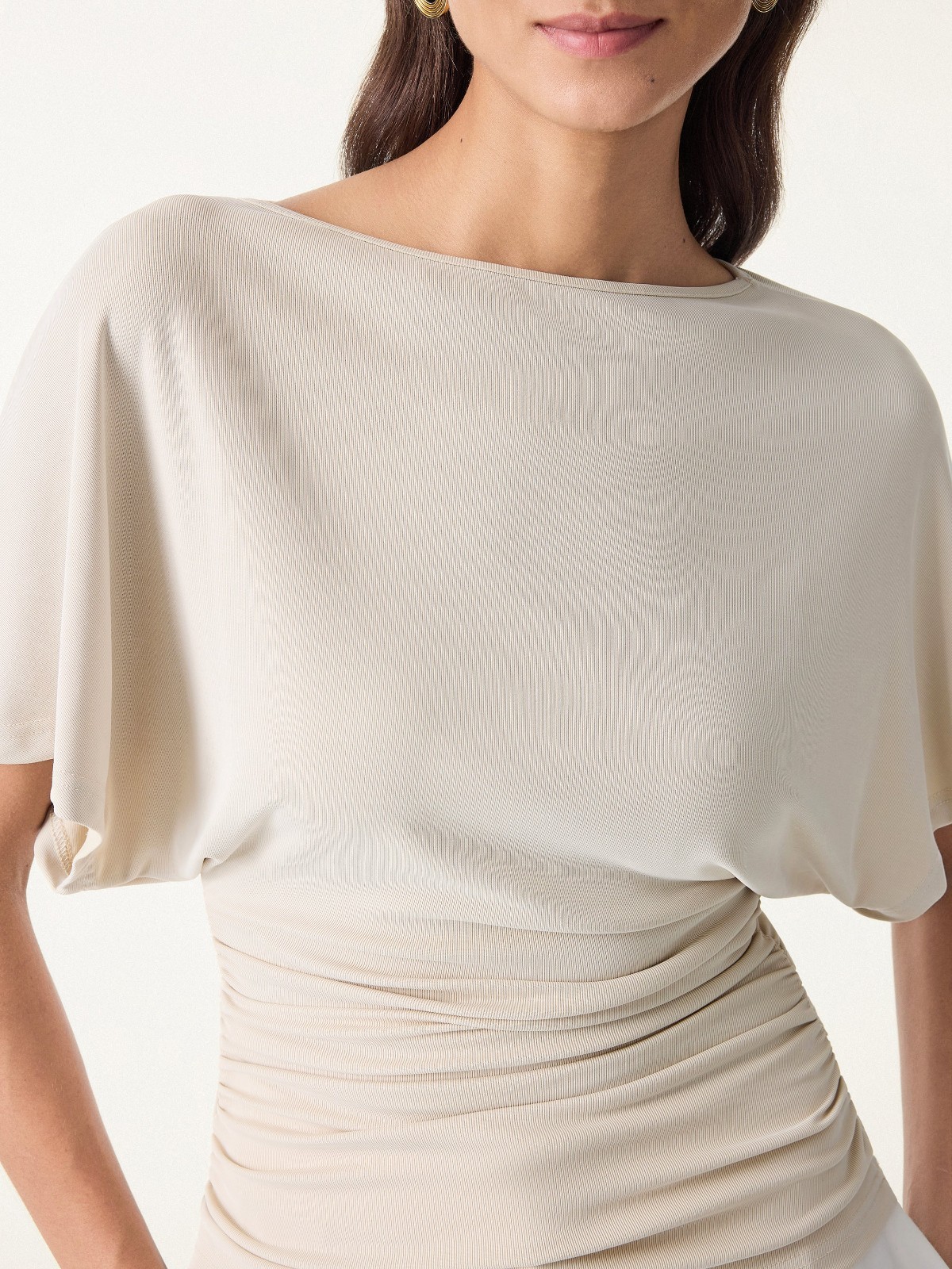 OGL Effortless Boatneck Batwing Sleeve Side Ruched Top,Morning Mist, Freeship US