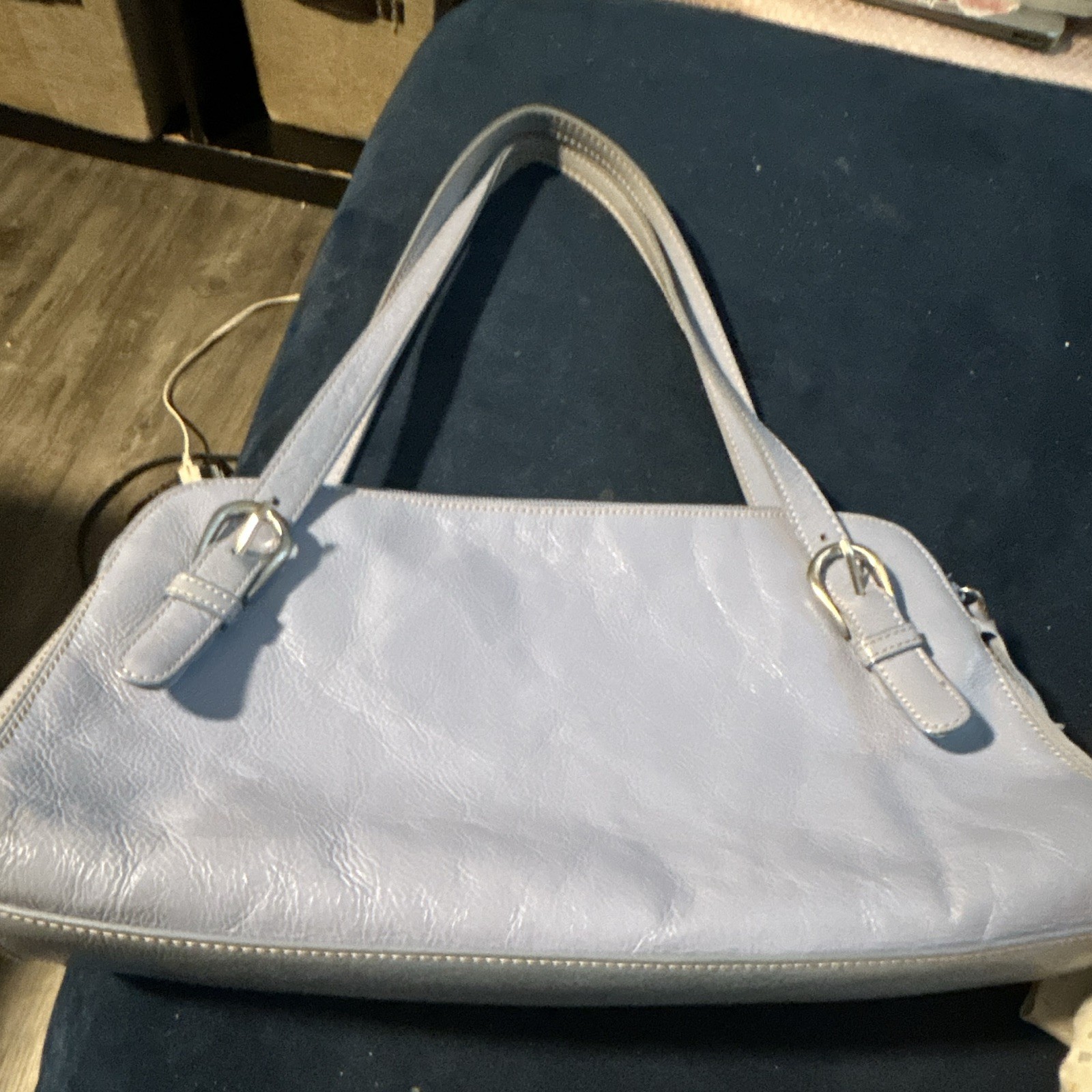 Franco Sarto Light Blue Solid Shoulder Bag Zip Closure Lined Inner Pockets