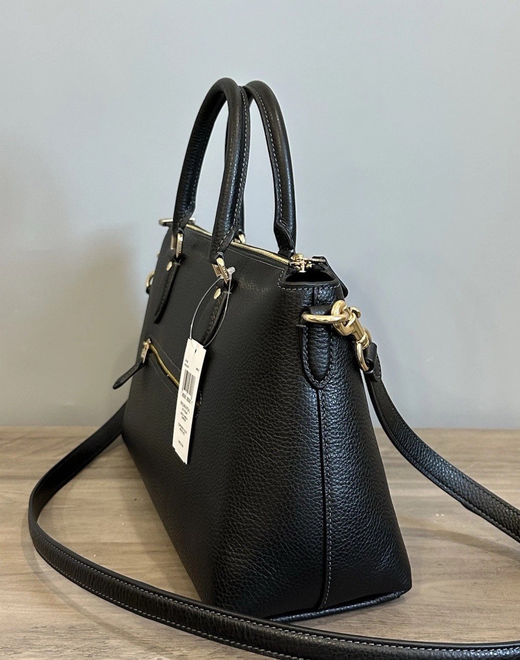 COACH Georgia Satchel Bag In Refined Pebble Leather – CR156 – Gold/Black