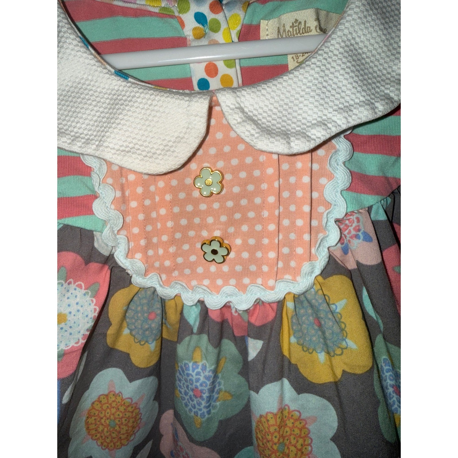 Matilda Jane Girls Mixed Floral Polka Dot Stripe Peter Pan Collar Dress 18-24M