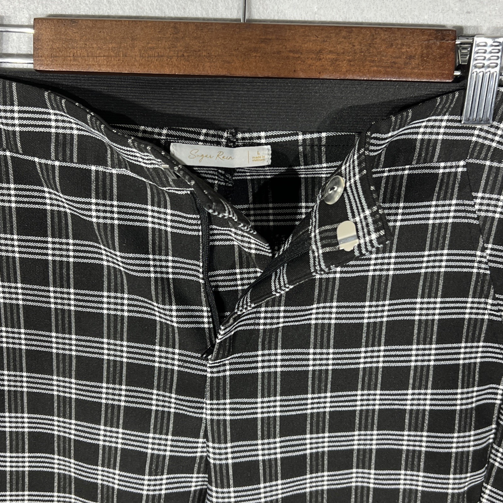 Sugar Rain Plaid Flare Pants Black White Checkered Pattern size L (W30 x L33.5)