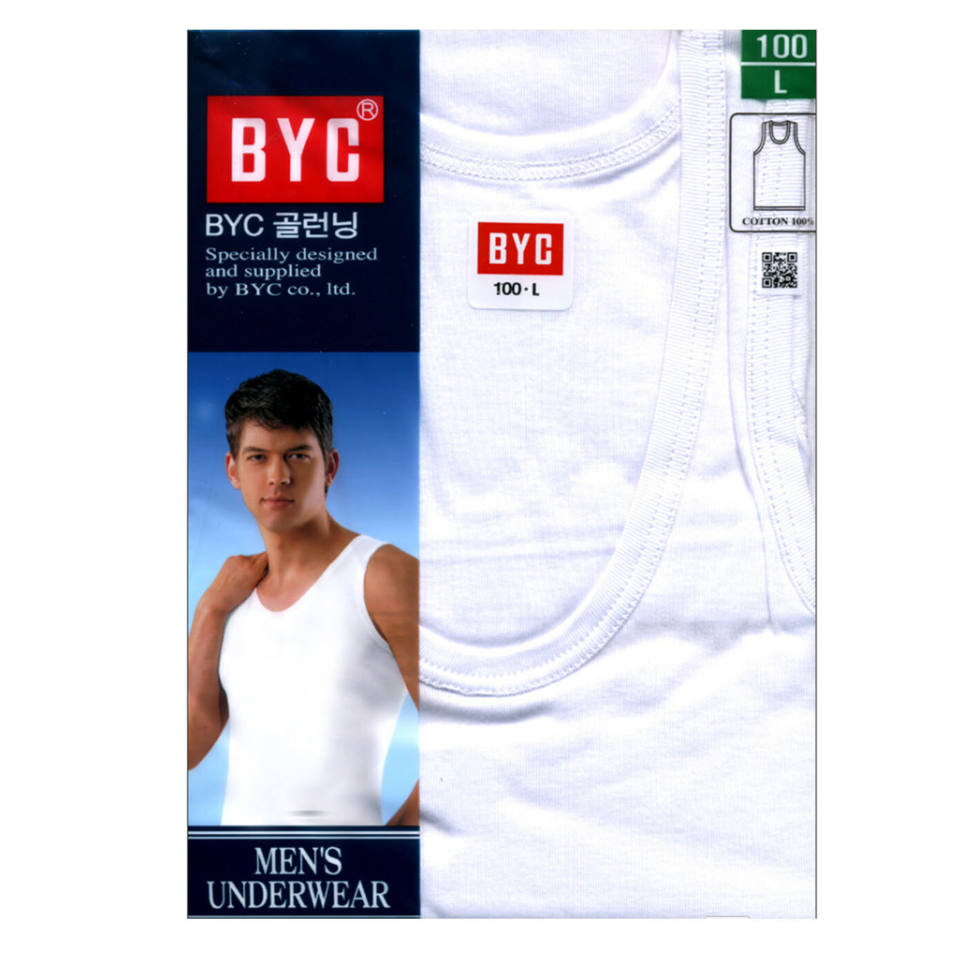 BYC Men’s Tank top Underwear Undershirts White Cotton 100% U-neck 4 Packs Korea