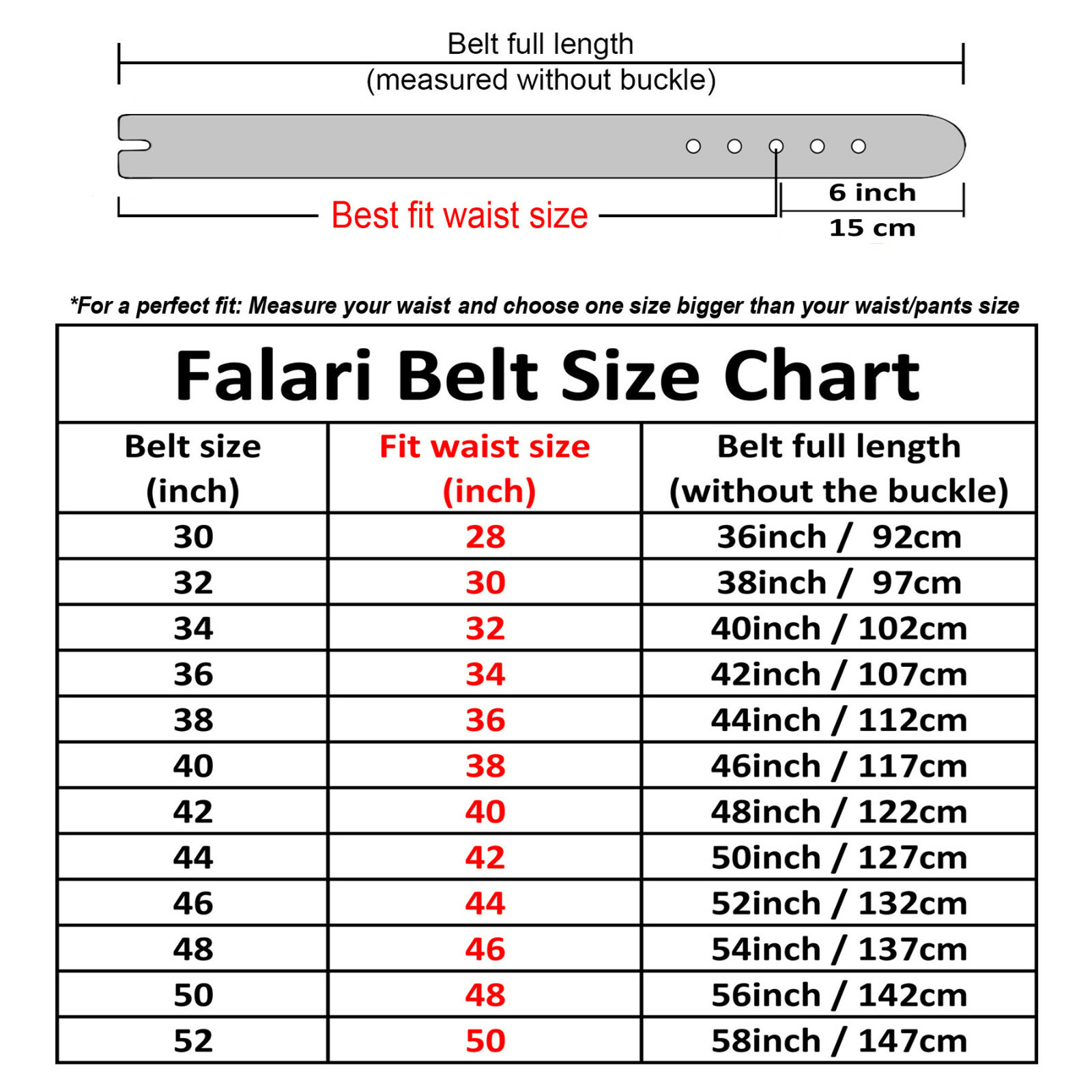 Falari Replacement One Piece Leather Belt Strap Without Buckle Snap on Strap 1.5