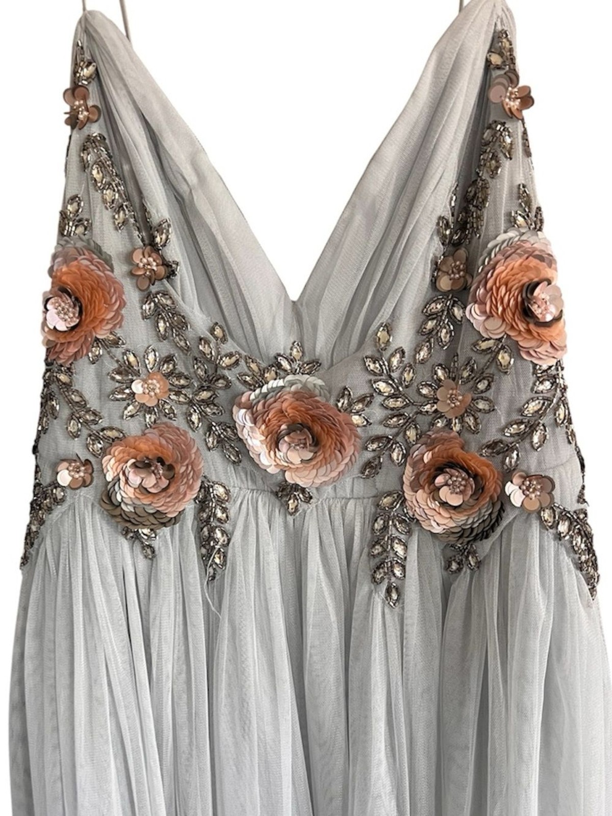 BHLDN Anthropologie Nymph Dress Beaded Tulle Gray size 12