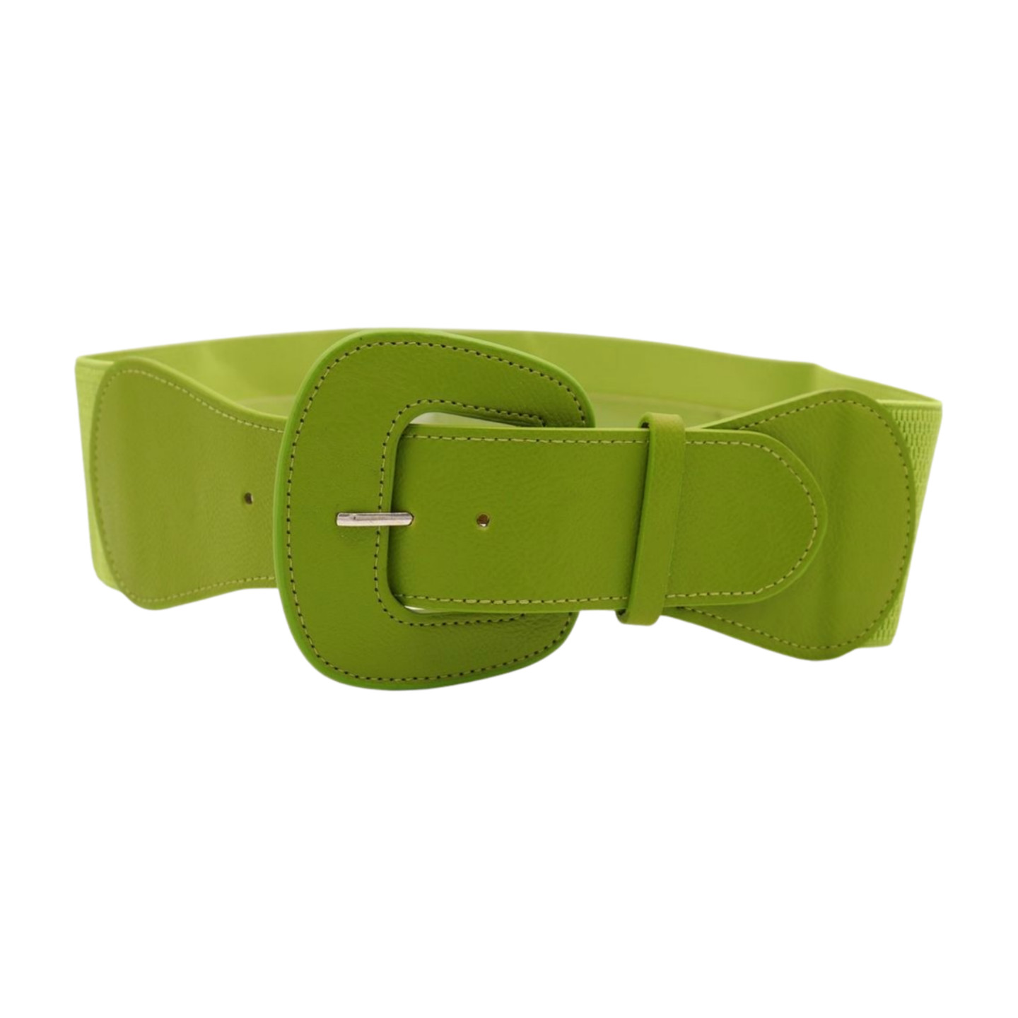 Women Olive Green Elastic Waistband Wide Popular Fun Fashion Belt Big Buckle S M