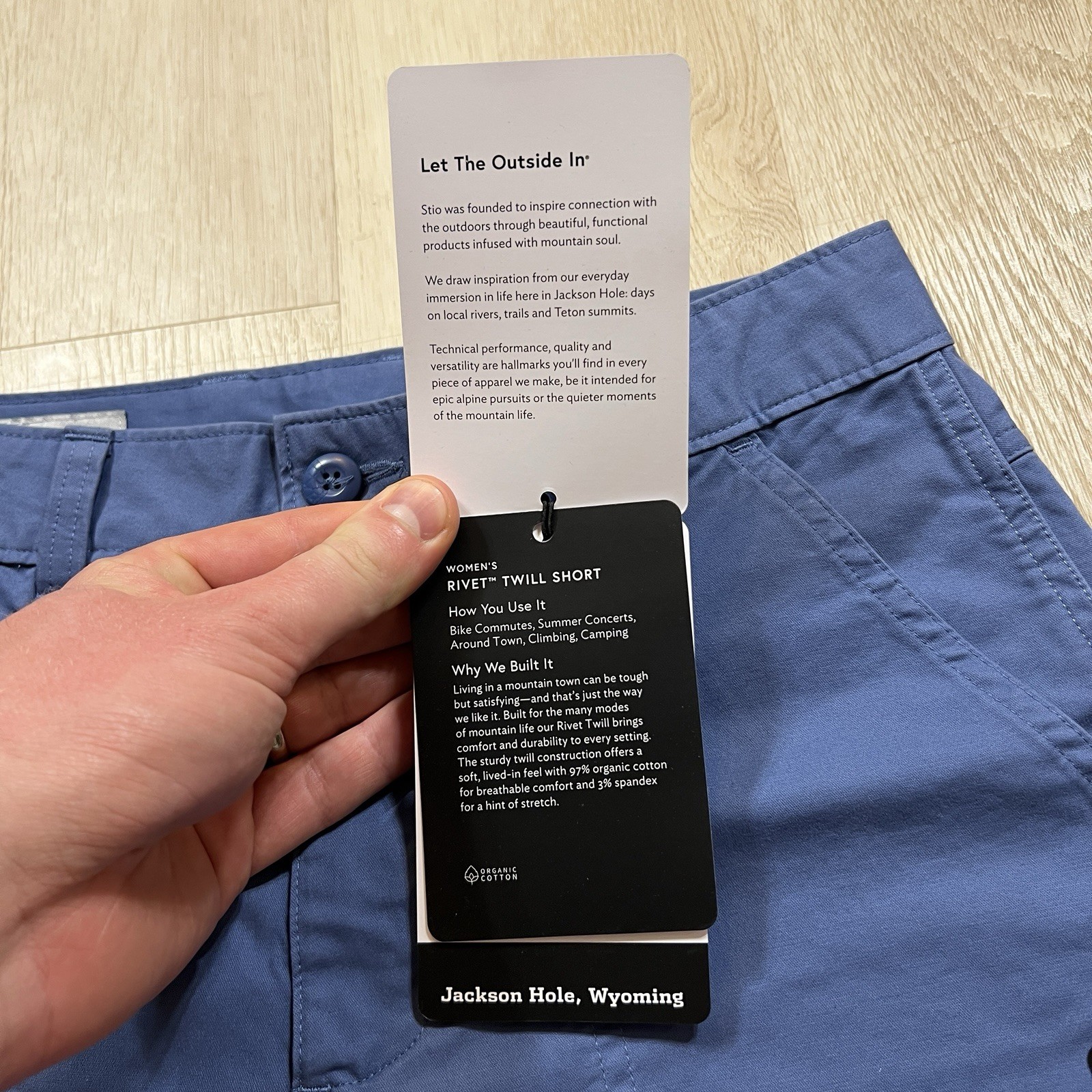 Stio Womens Shorts Size 6 Rivet Twill Slate Blue 5″ Stretch Organic Cotton NEW
