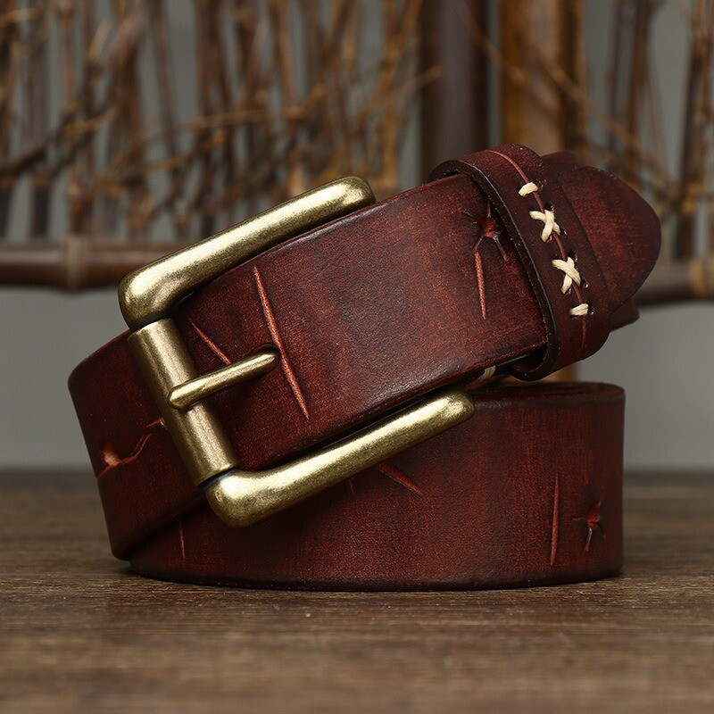 3.8CM Men High Quality Genuine Leather Belt Pin Buckle Cowskin Vintage Strap