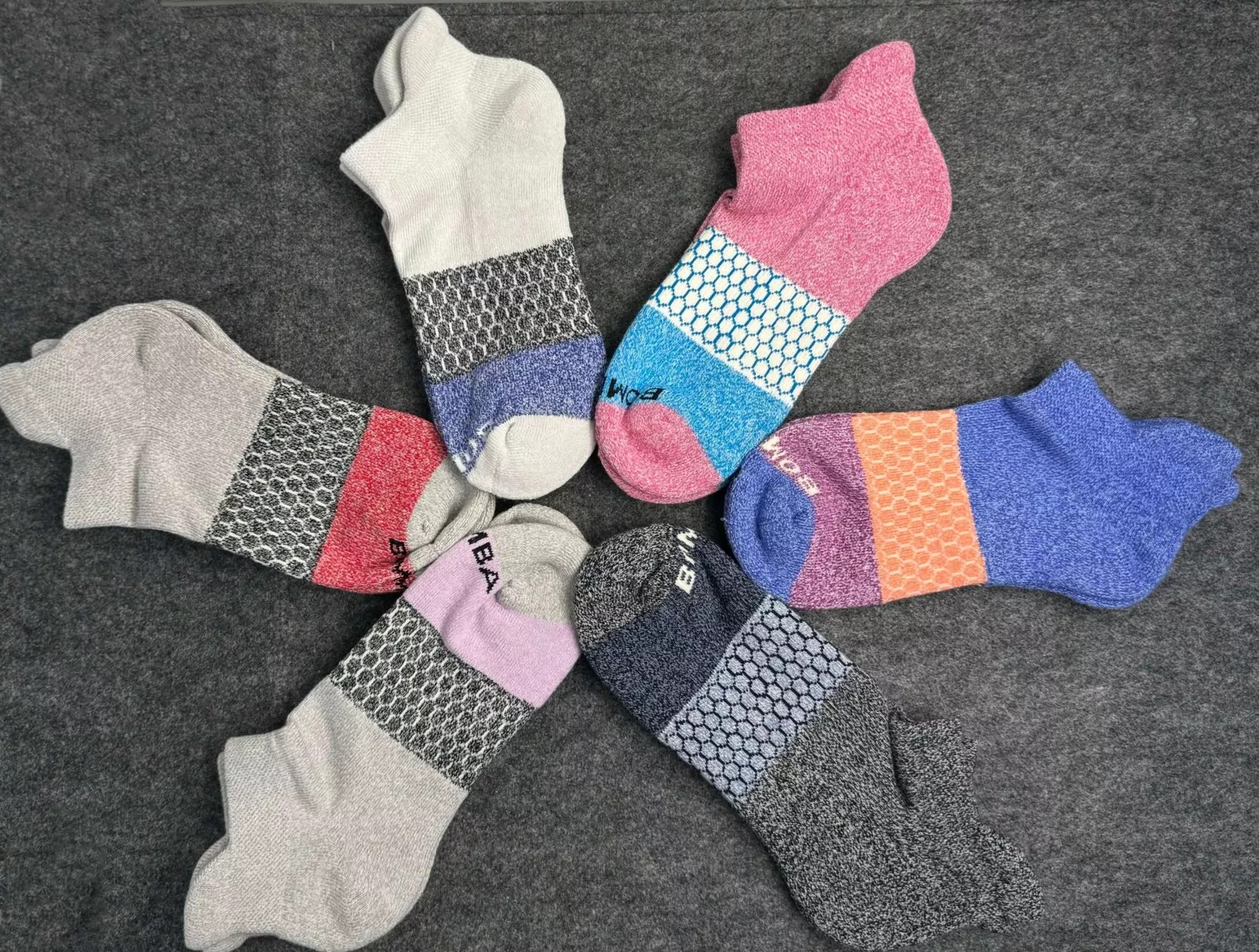 6 Pair Bombas Women’s Adults Tri-Block Marl Ankle Sock 6 Color Select Size M US