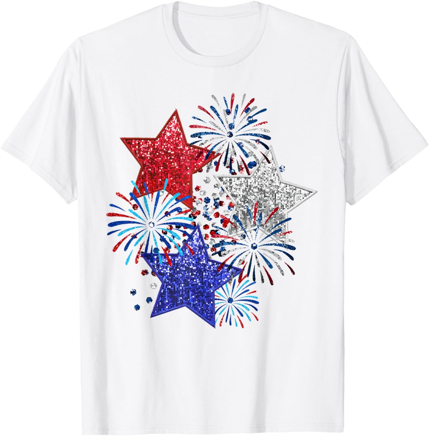 4th Of July Fireworks Stars Funny Cute Printed Design Unisex T-Shirt