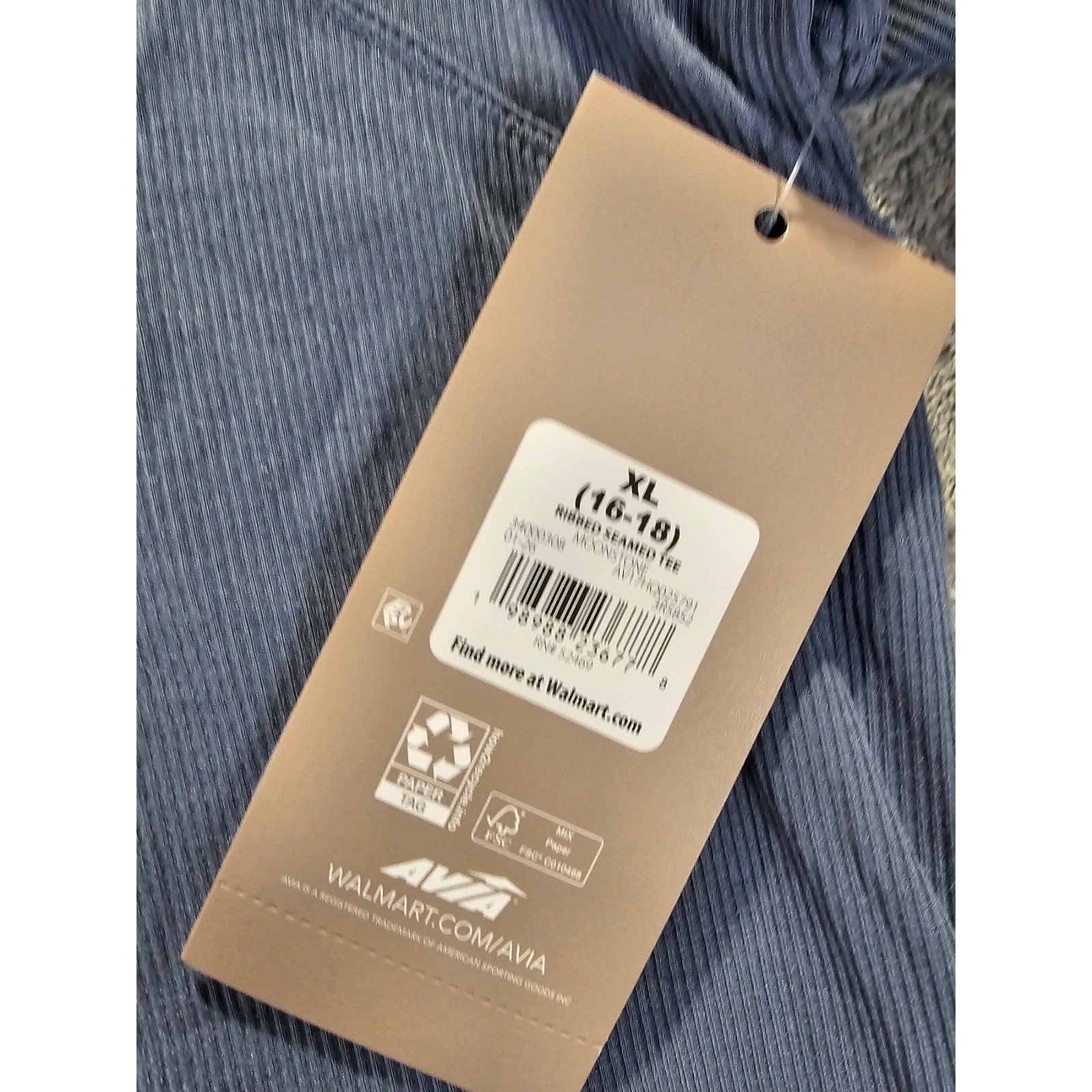 Avia Ribbed Seamed Tee Moonstone Blue Short Sleeve Athletic Shirt XL 16-18 NWT