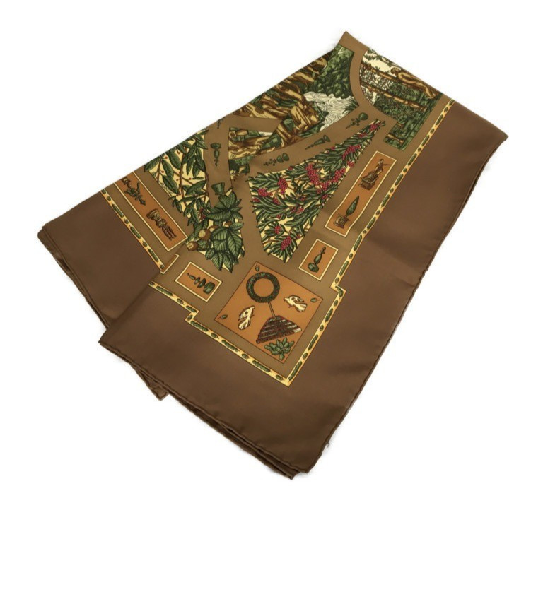 HERMES Carre 90 Polyfil Reverie Scarf Brown Silk Made in France Used