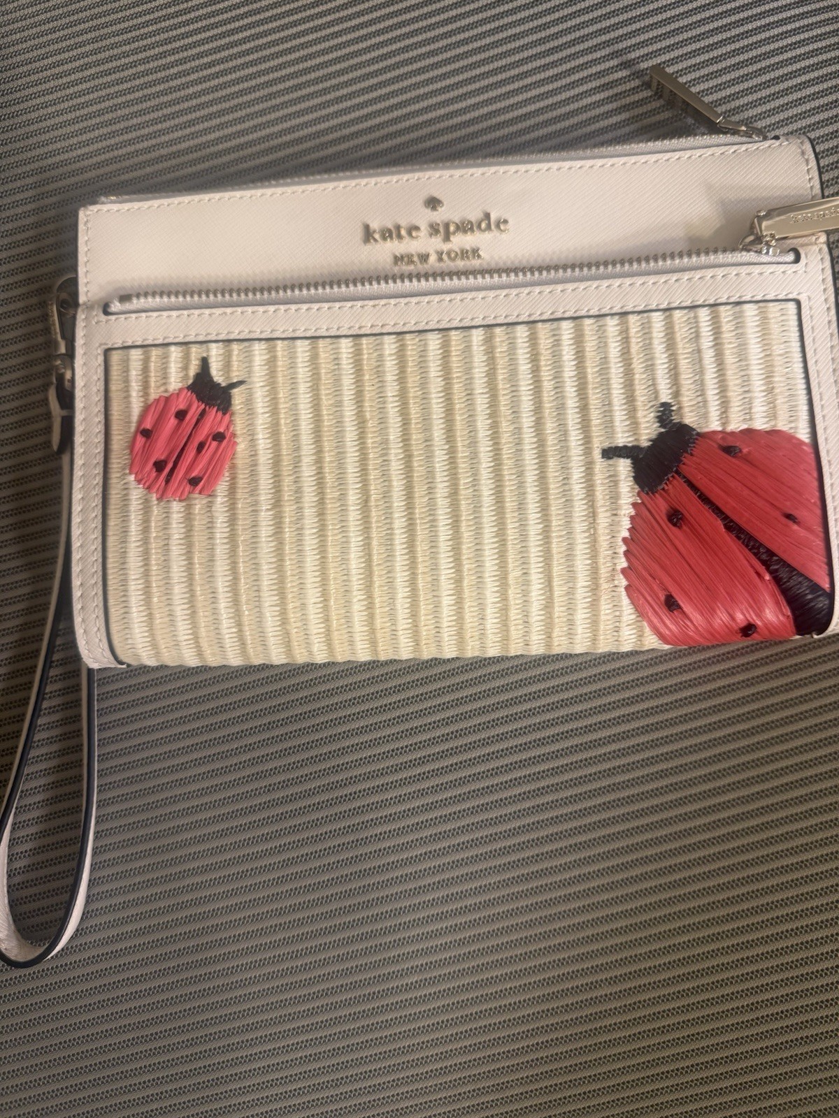kate spade new york Ivory Zip-Around Wristlet Wallet Ladybug Red Black