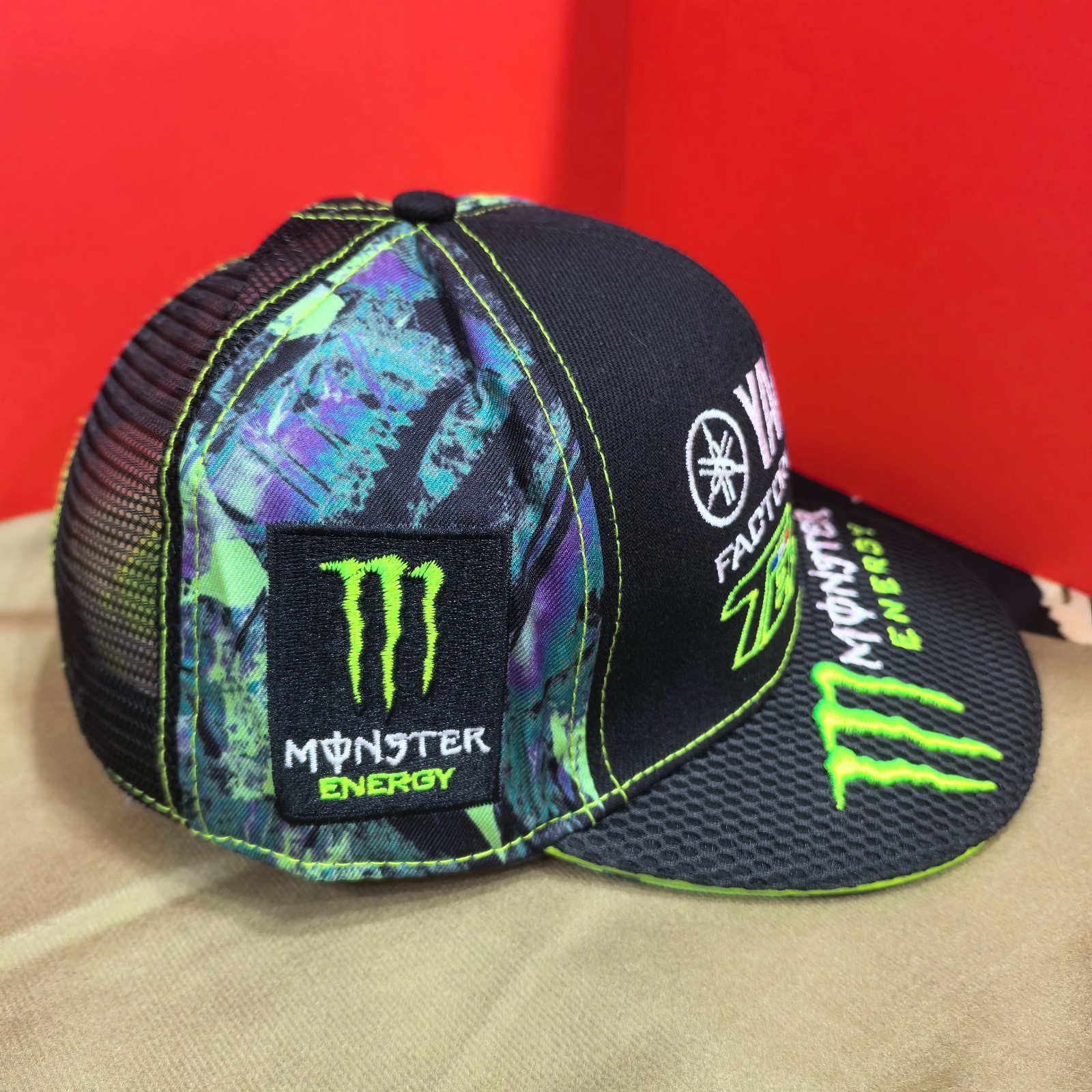 Monster Energy & Yamaha Green Tie-Dye Flat-Brim Cap with Mesh Back