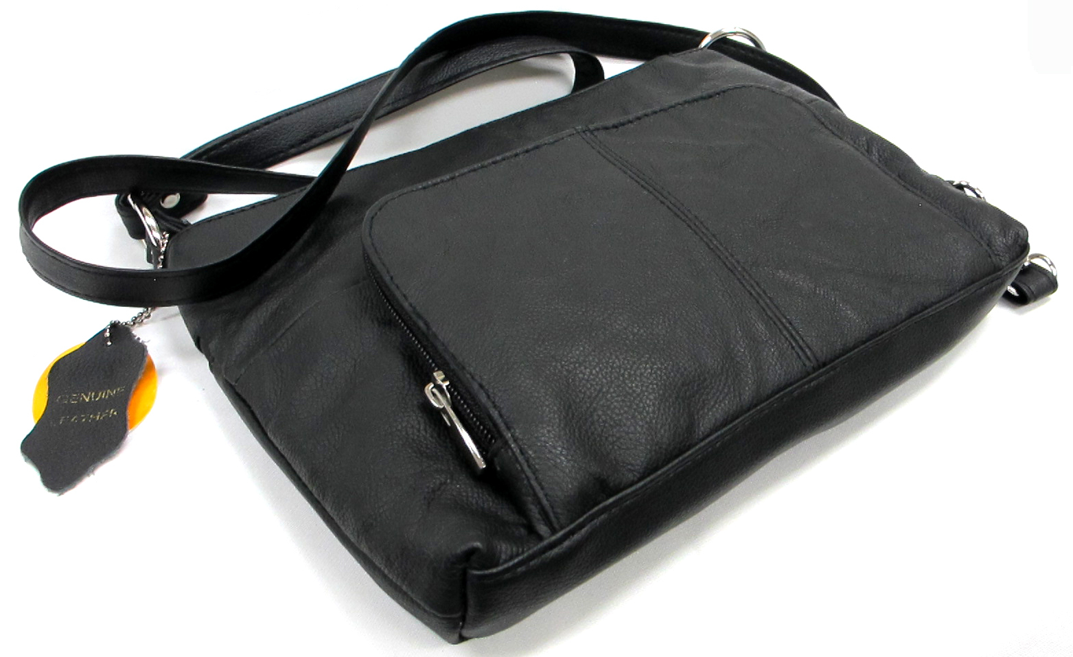 Genuine Leather 3 in 1 Cross body Shoulder Slim Purse w/ Organizer Medium Black